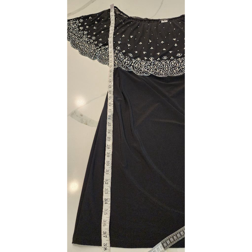S. Levine Women 3X Black Cocktail Dress Pearl Beaded Cape Overlay Evening Dress - Picture 9 of 10